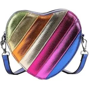 Rainbow Patchwork Heart - Shaped Shoulder Crossbody Bag Adjustable Strap Trendy DesignGift.
