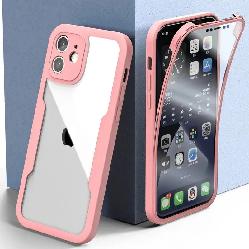 Luxury 360-Degree Full Body Protection Soft Silicone Shockproof Transparent iPhone Bumper Cover, Multi-Model Mobile Phone Accessories with Front Screen Bumper for iPhone 17,16,15,14 Pro Max,13 Pro,13,12,11,X,XR,XS,7