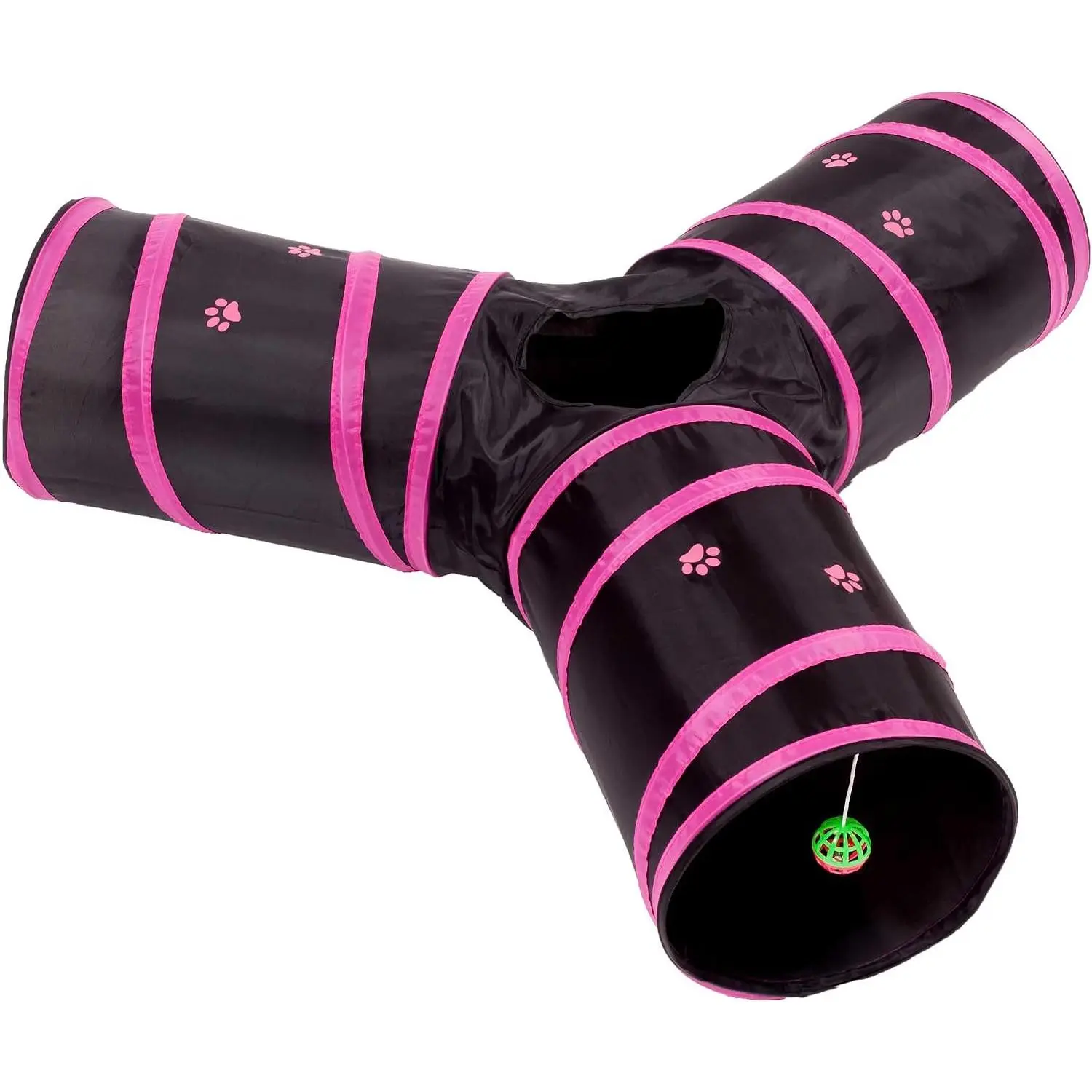 Tunnel - Collapsible 3 Way Play  - Interactive Tube Toys for Rabbits, Kittens, and Dogs - Black/