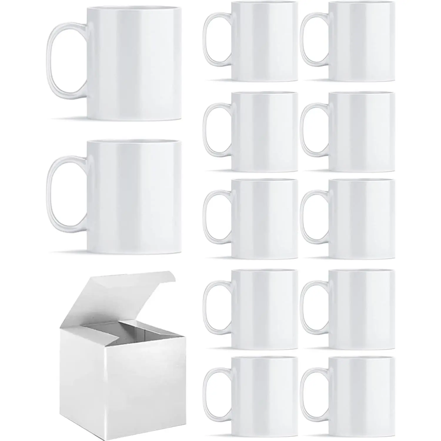 Sublimation Mugs, Sublimation White Coffee Mugs Tazas Para Sublimacion Blank 11 OZ With Box for for Coffee, Soup, , Milk, Latte, Hot Cocoa Set of 12