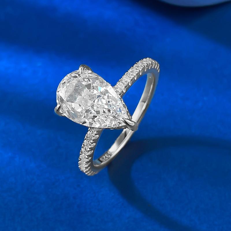 S925 Sterling Silver 3 Carat Pear Shaped Ice Flower Cut Ring 7*11mm 8A Cubic Zirconia Ring fashion jewelry accessory woman girl promise ring Springtok-216(50%)