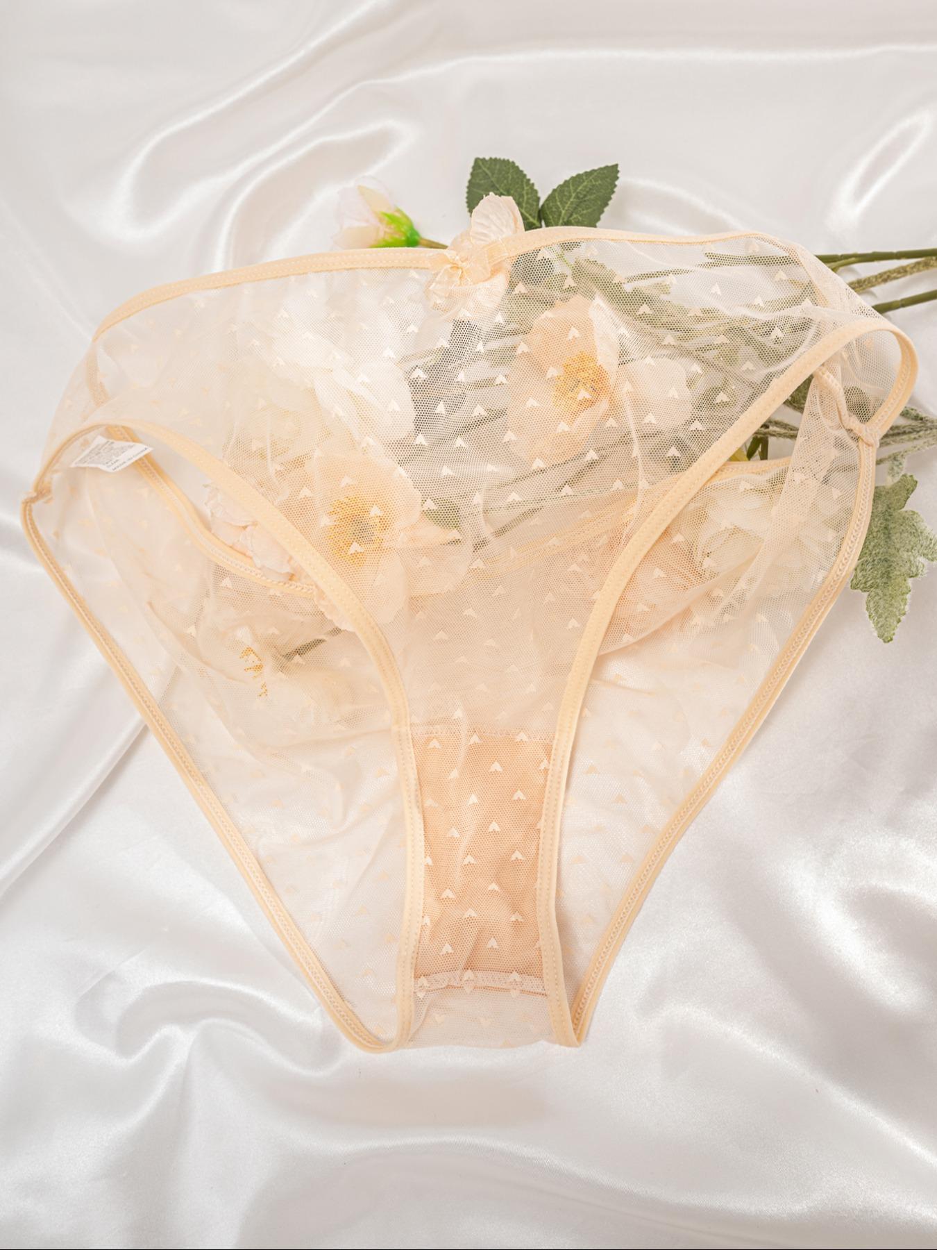 【Plus Size】all Over Heart Print Bow Front Sheer Thong, Pastel Underwear for Women, Soft Comfy Feminine Breathable Panty Thong Bottom for Daily Wear, Panties for Women, Women's Underwear for All Seasons