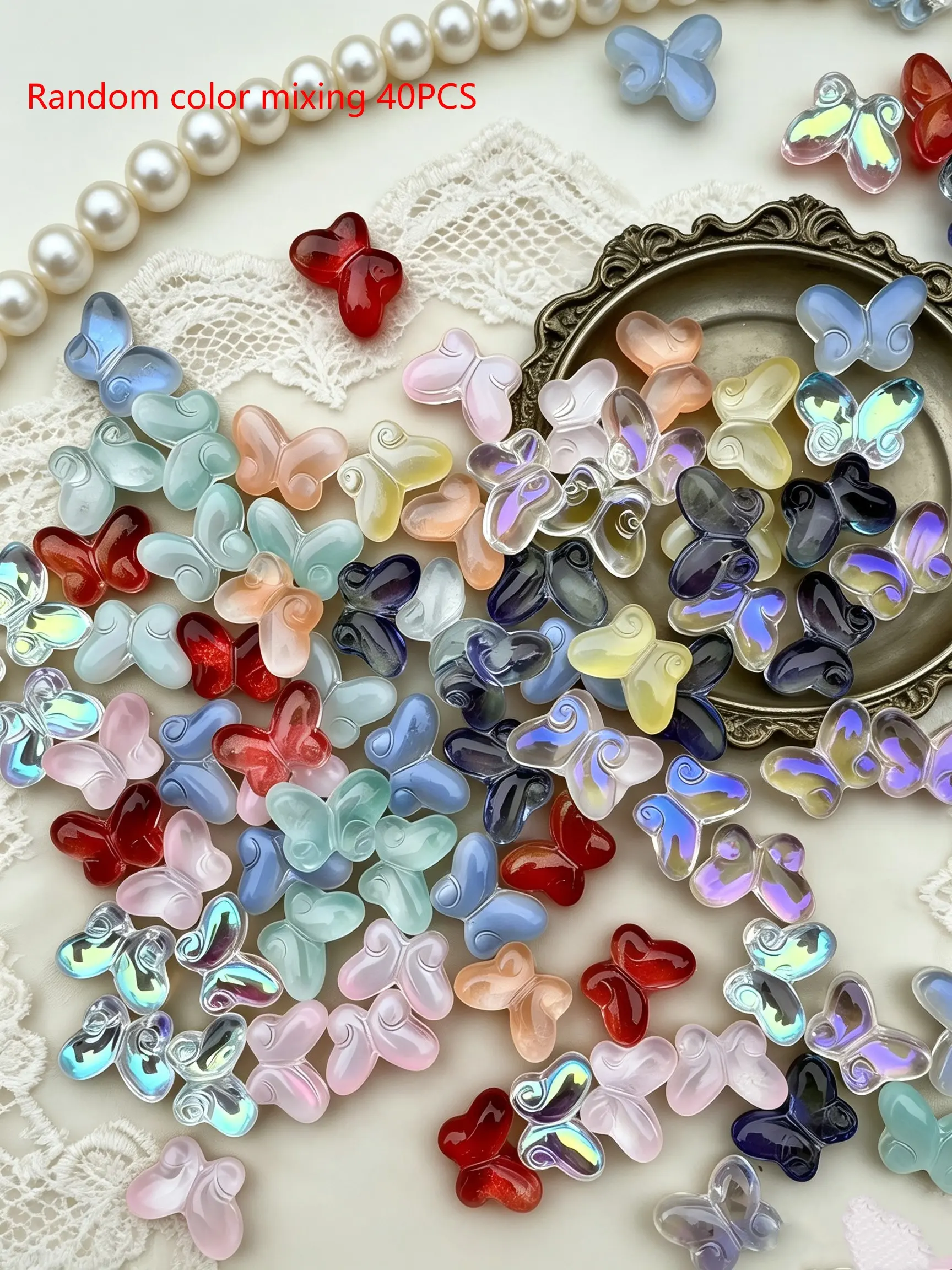 40pcs Mix Color Butterfly Glass Beads, 1.5cm Crystal Butterfly Spacer Beads, DIY Jewelry Making, Bracelet Earring Necklace Accessories, Diy Craft Embellishments, Beading Supplies