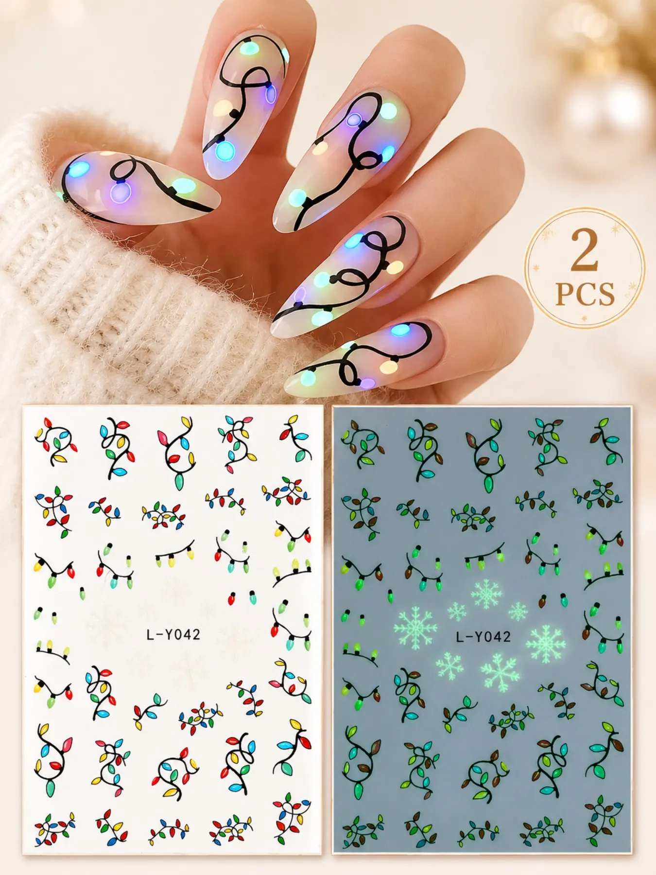 2pcs Glow-In-The-Dark Y2K Nail Charms, Cute Snowflake & Lantern Nail Decorations, Perfect for School, Parties & DIY Manicures