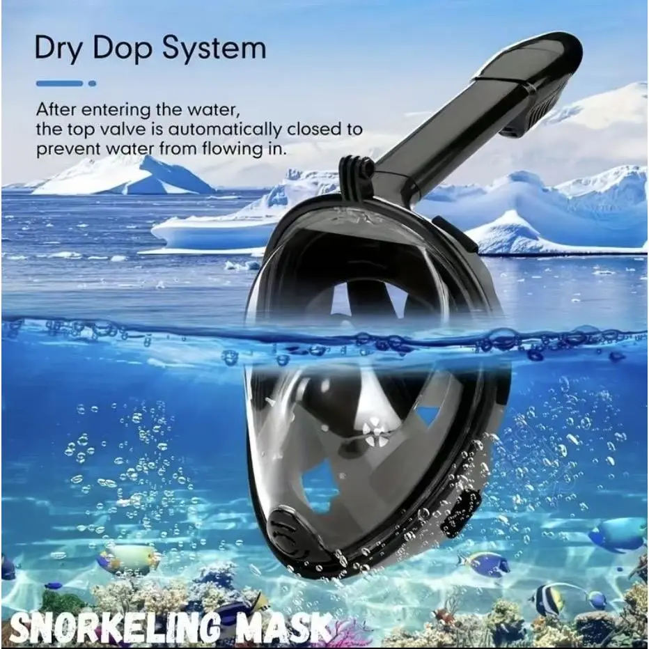 Full Face Snorkel Mask for Adults and Youth, Foldable Medical Silicone Gear with 180° View, Dry Top Breathing System, Anti-Fog & Secure Seal with Camera Mount, 180° Panoramic View, Foldable Mask, Adjustable Fit