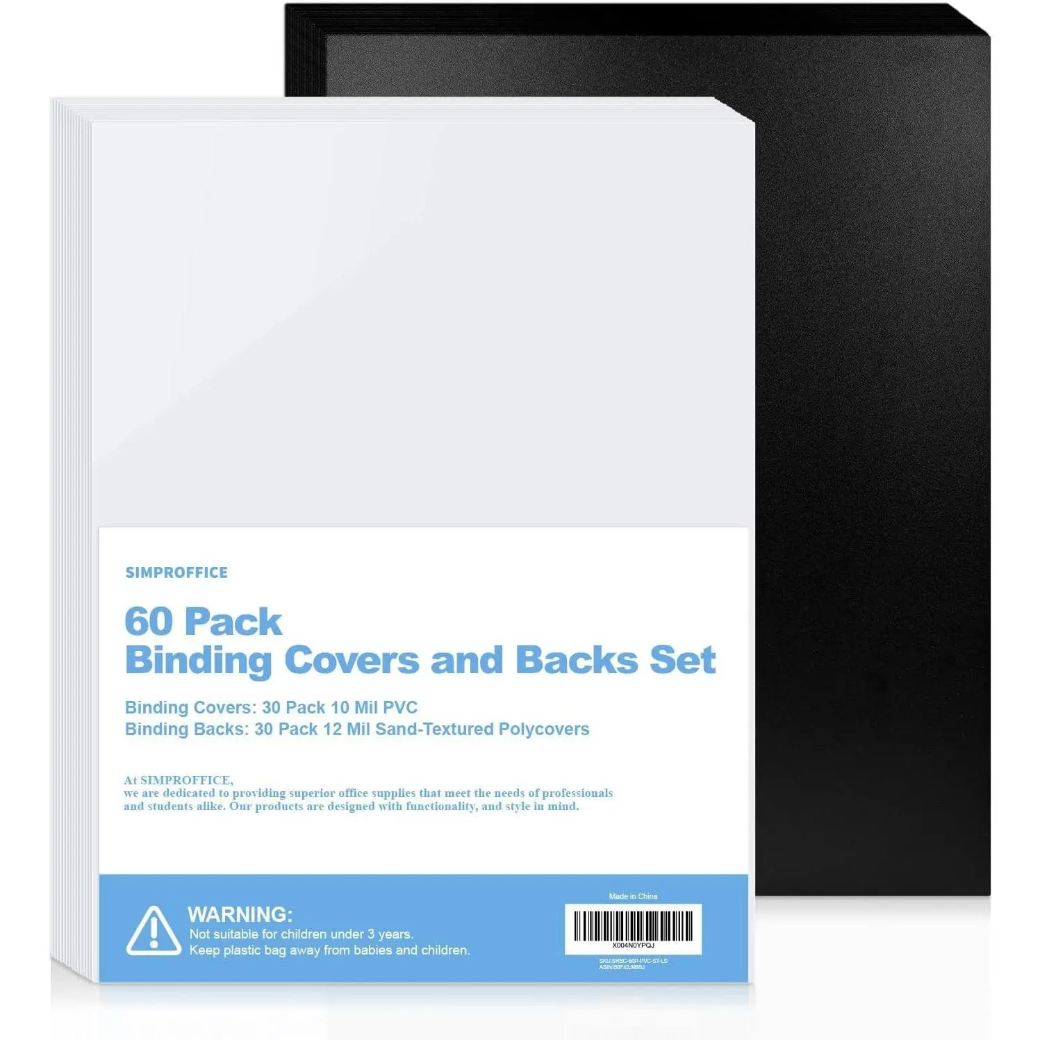 Binding Set (60-Pack) - 8.5x11 in Letter Size, 30P 10 Mil PVC Covers, 30P 12 Mil Black Sand-Textured Polycovers for Presentations, Sohochic Presentation Covers