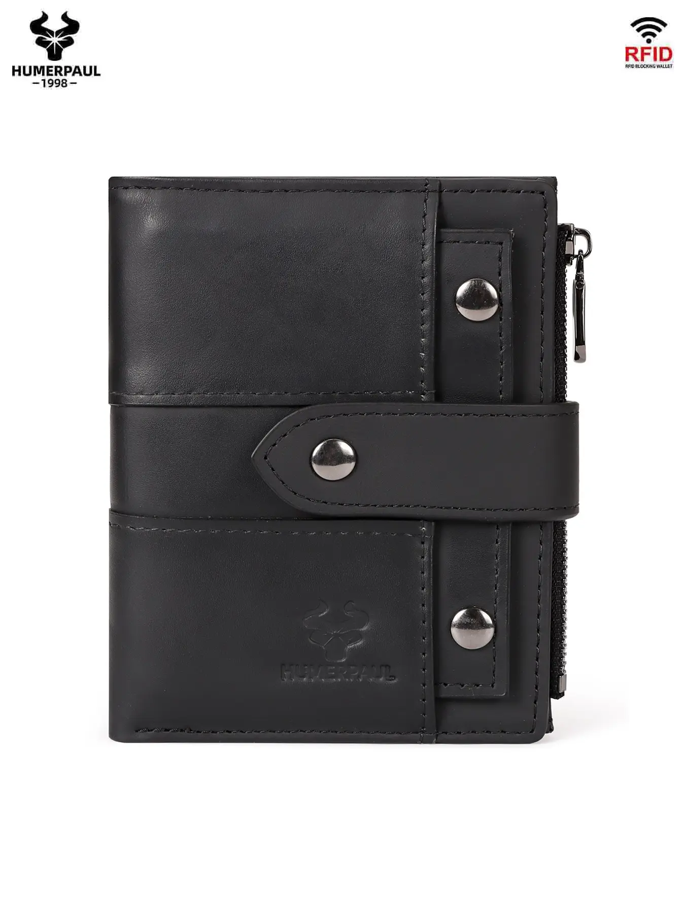 HUMERPAUL Men Leather Rfid Protected Wallet Multi-Card Slot Photo Window Coin Pocket ID Card Holder Cash Slot Business Casual Gift