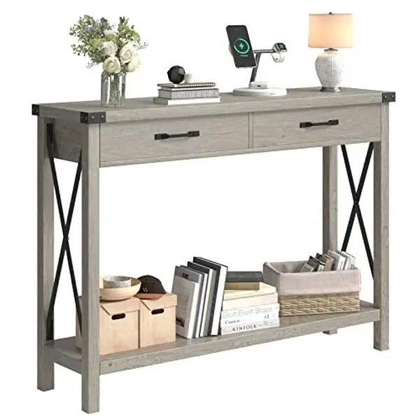 GARVEEWCTD002 Farmhouse Living Room Drawers Grey Sofa Storage Hallway entryway Narrow Console Entry Entrance Foyer Table