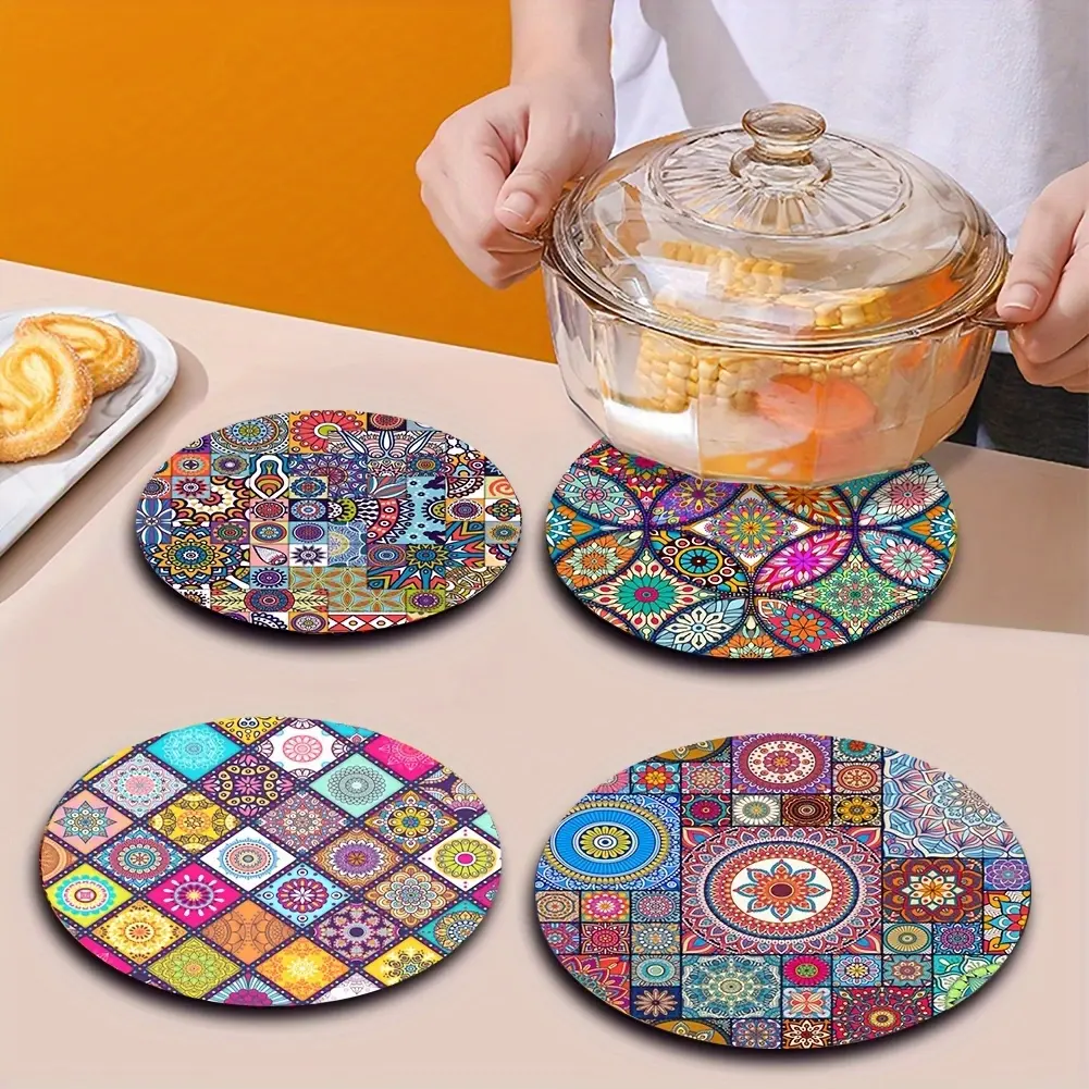 4‑Pack Mandala Wooden Placemats, Durable Heat‑Resistant Easy to Clean Table Mats, Ideal for Home Kitchen Office Party and Holiday Decor