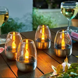 4 Pack Solar Tea Lights, Stainless Steel Solar Candle Lights, Outdoor Decor Lamps for Home, Bar, Restaurant, Camping, 4th of July & Romantic Atmosphere