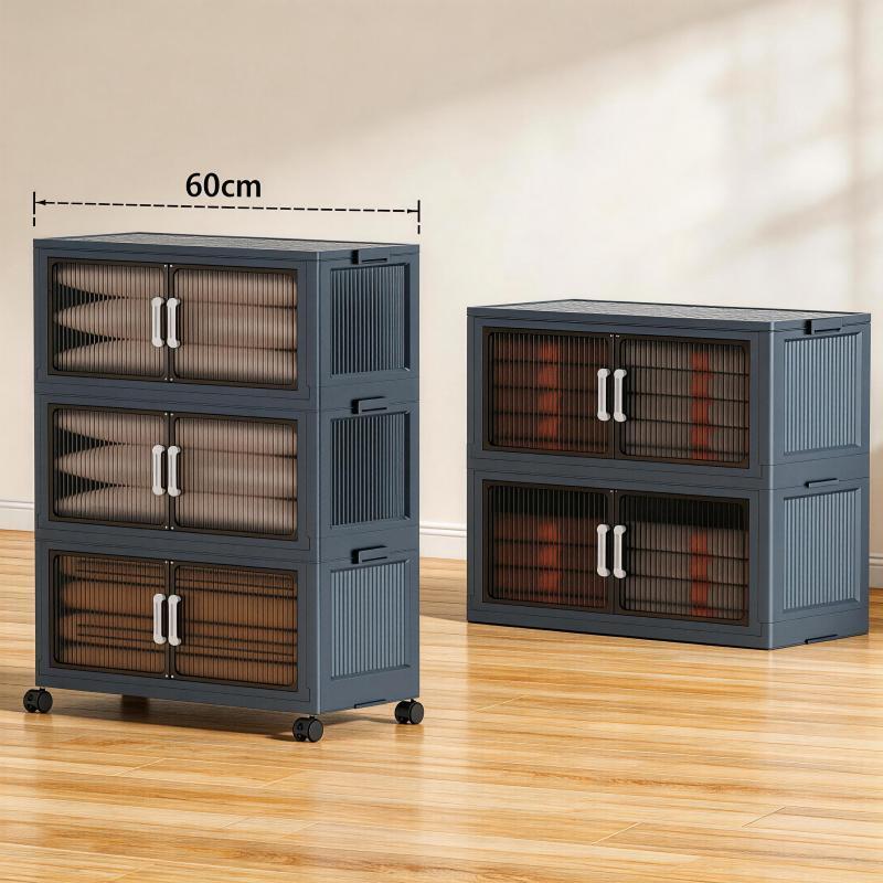 5 Tier Wheeled Stackable Plastic Storage Containers, Folding Collapsible Bins for Garage, Closet & Home Storage