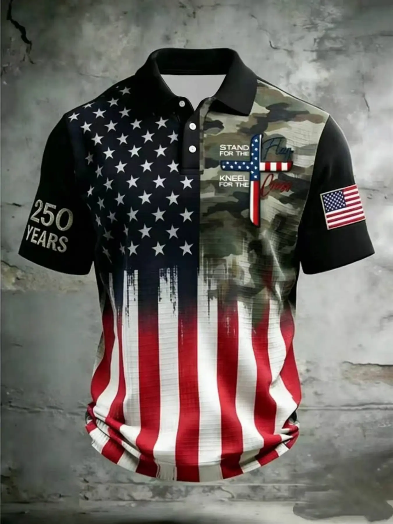 Men's Flag Cross Camo Short Sleeve Classic Casual Polo Shirts, Fitted Menswear T-Shirt for Festivals and Outdoor Activities, All Seasons Wear