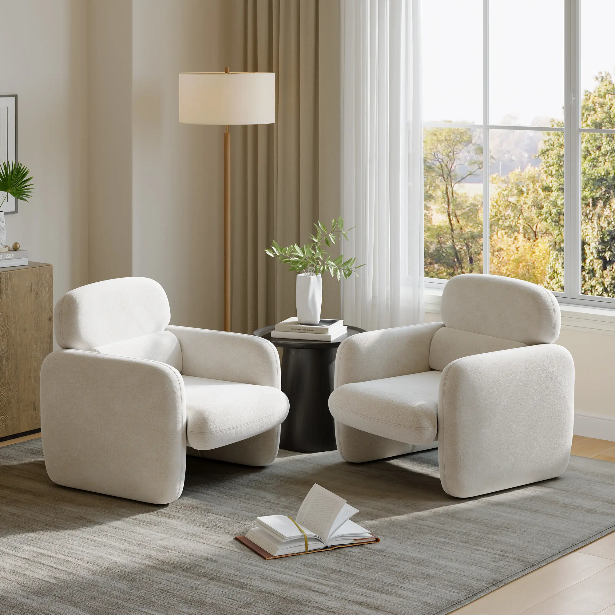 GARVEE Modern Upholstered Accent Chair - Sturdy Wood Frame, Plush High Cushion, Natural Fiber Upholstery, Tool-Free Setup - Comfortable Seating for Living Room, Home Office