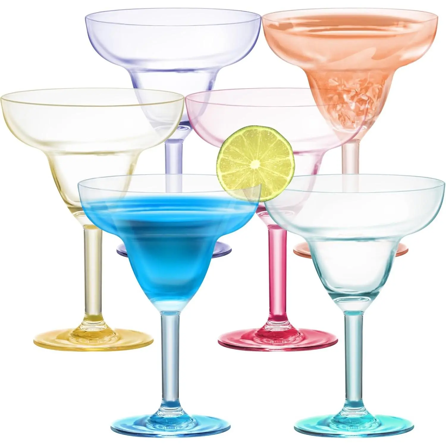 KOXIN-KARLU Classic 12 ounce Plastic Margarita Glasses Acrylic Glasses, set of 6 Multicolor