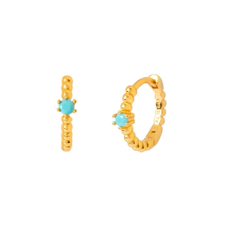 Turquoise Hoop Earrings Set for Women, 18K Gold Plated Silver Plated Huggie Hoops with Blue Gemstone, Hypoallergenic Small Circle Earrings Pack for Daily & Party Wear