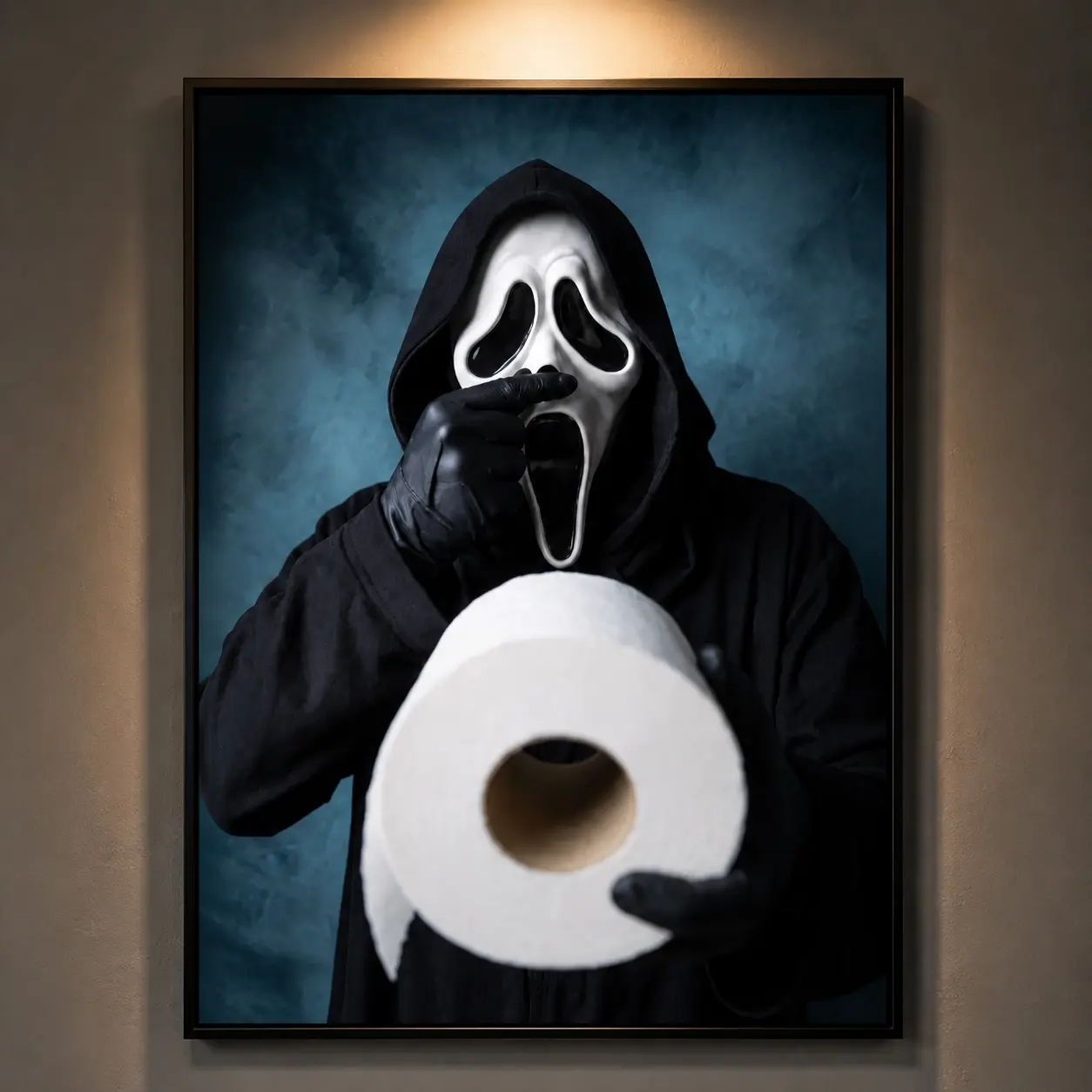 Funny Scream Bathroom Poster, Horror Movie Style Wall Art, Ghostface Wall Print, Spooky Bathroom Decor, Halloween Room Decoration, Dark Aesthetic Canvas Poster, Fun Horror Theme Artwork for Bedroom Home Decor
