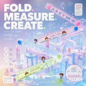 Small Frog 30cm Folding Ruler, Transparent Foldable Ruler with Heat Transfer Cartoon Pattern, Student Stationery Supplies