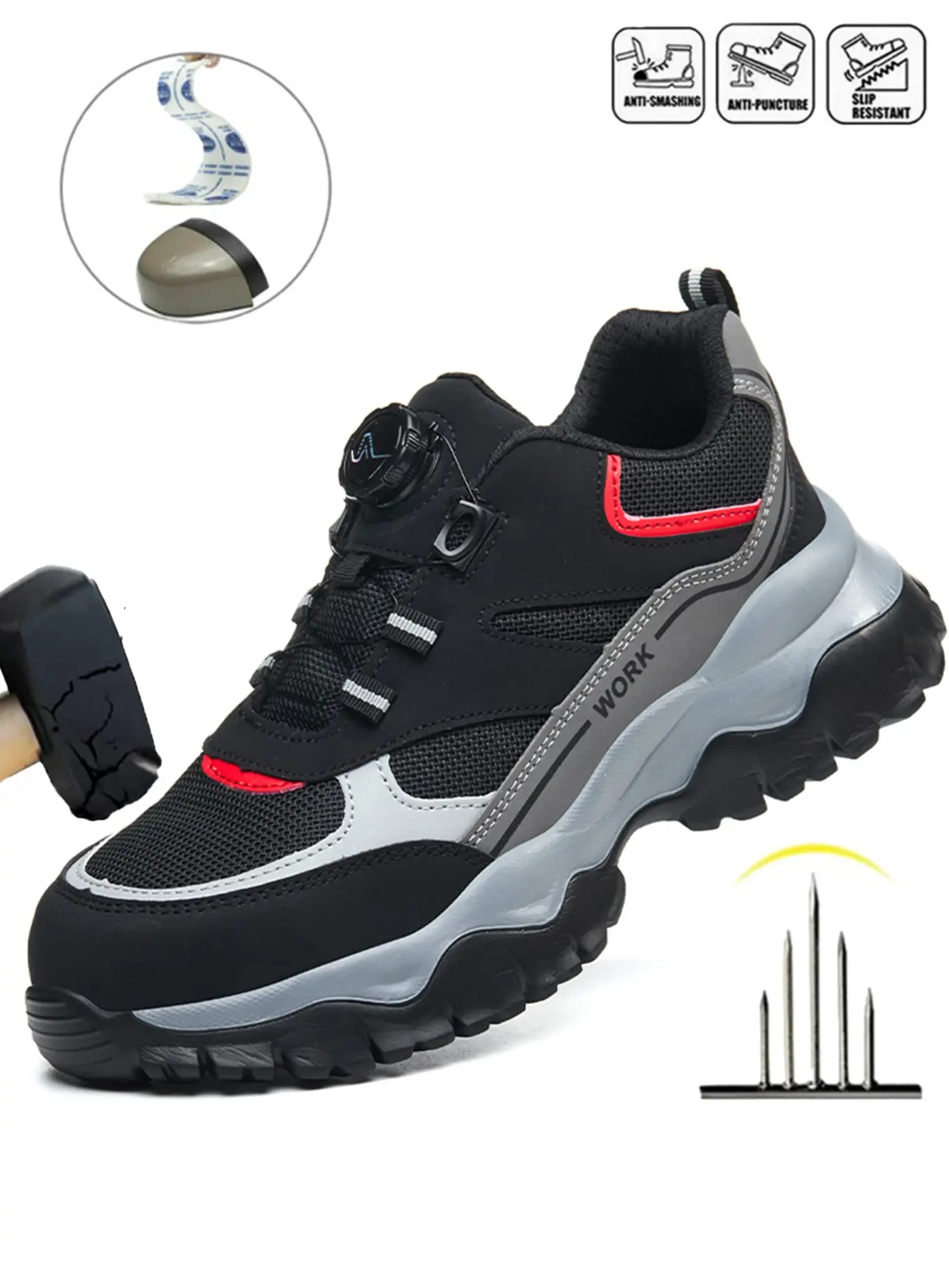 Steel Toe Shoes for Men Work Sneakers, Working Shoes, Non Slip Shoes Work, Nonslip Work Shoes, Slip Resistant Safety Shoes Lightweight Breathable Puncture Proof Anti-smash Rotary Buckle Shoes for Warehouse Industry Anti-shock All-season Outdoor Shoes