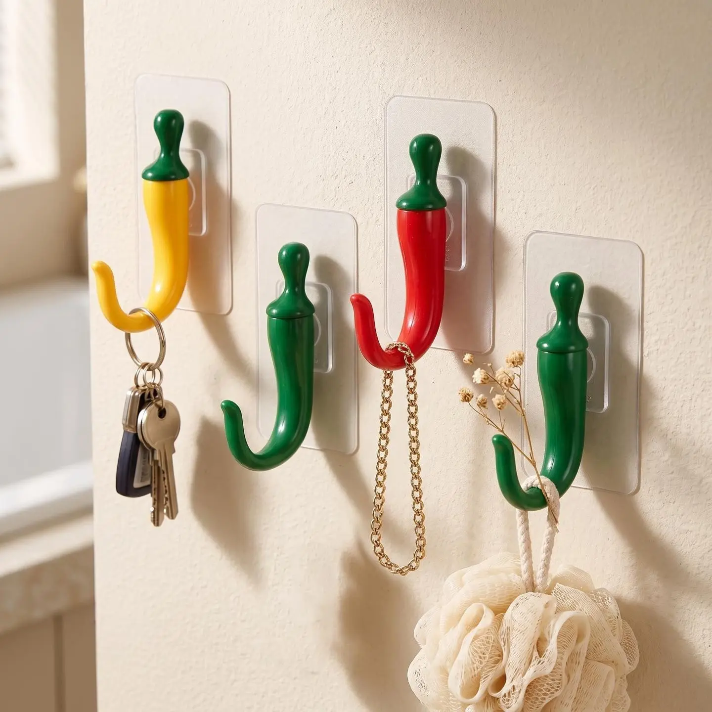 4-Pack Creative Chili Hook, Cute Door Back Entryway Organizer, Wall-Mounted Hat Rack, Modern Trendy Hooks, Space-Saving Design