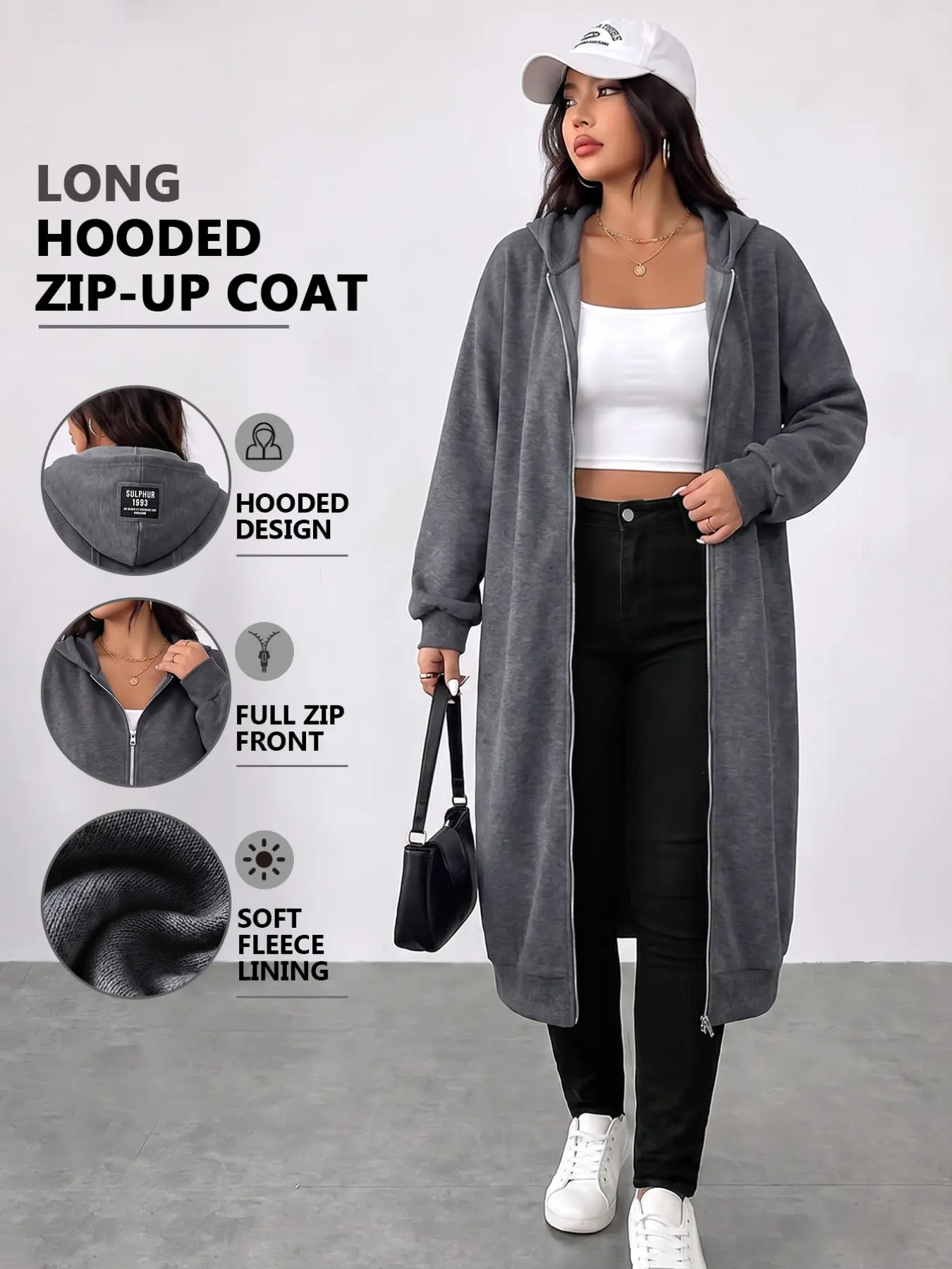 Plus Size Women’s Long Zip Up Hoodie Jacket, Oversized Casual Hooded Coat with Soft Fleece Lining, Trendy Streetwear Outerwear for Everyday, Travel and Weekend Outfits