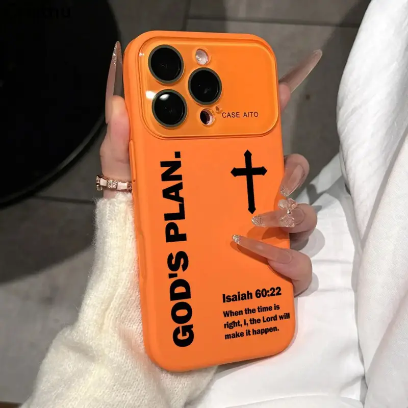 God's Plan Cross Pattern Dopamine Ins Style Solid Color Phone Case with Ultra Skin friendly Touch, All Inclusive Lens Phone Case Suitable for iPhone 17 16 15 14 13 12 Pro Max Air Isaiah Christian, Accessories, Phone Accessories