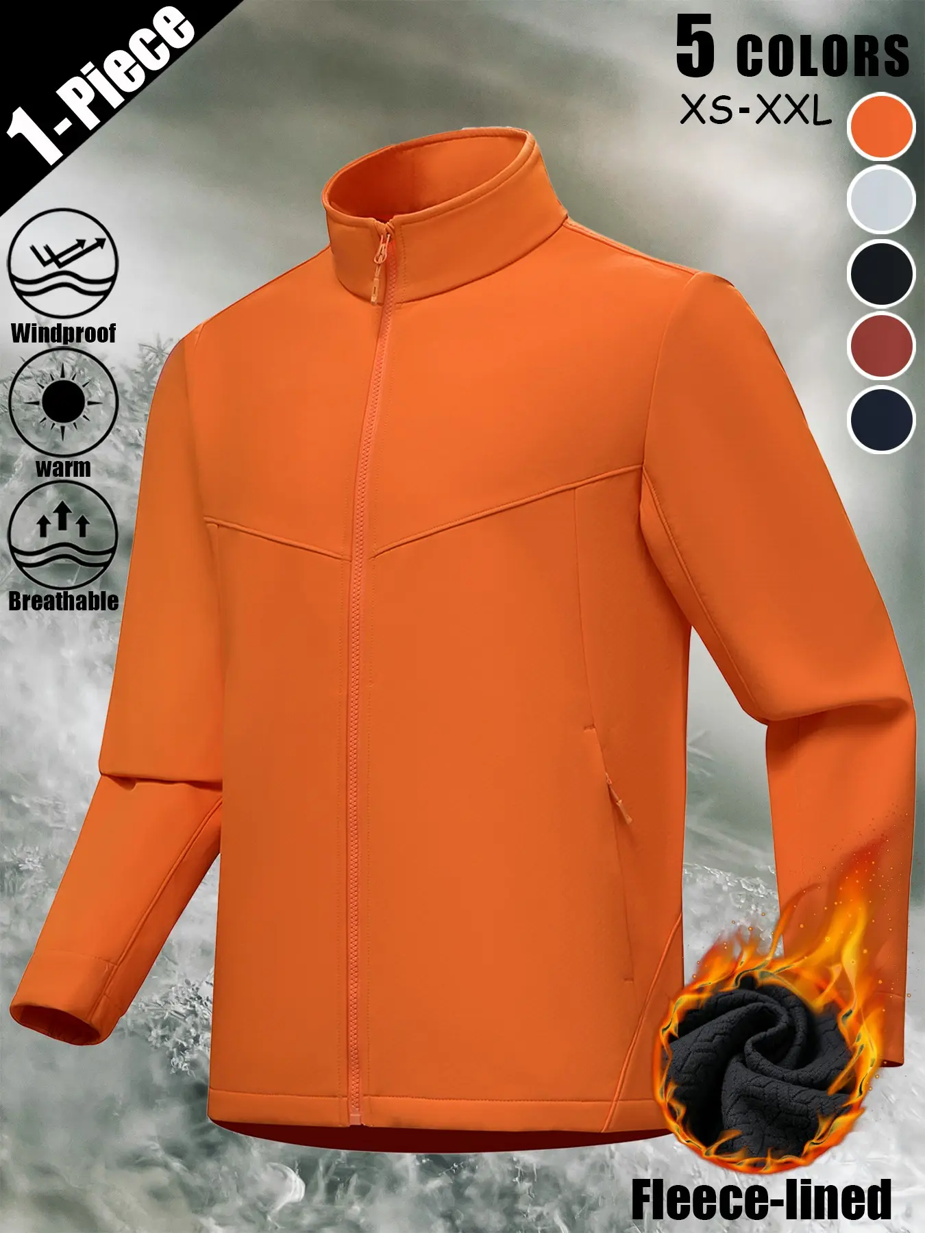 Unisex Fleece-Lined Softshell Jacket | Windproof Waterproof Breathable Warm Full-Zip Stand Collar Coat | Multi Zip Pockets Lightweight | for Outdoor Hiking, Fishing, Cycling, Commuting & Casual Travel