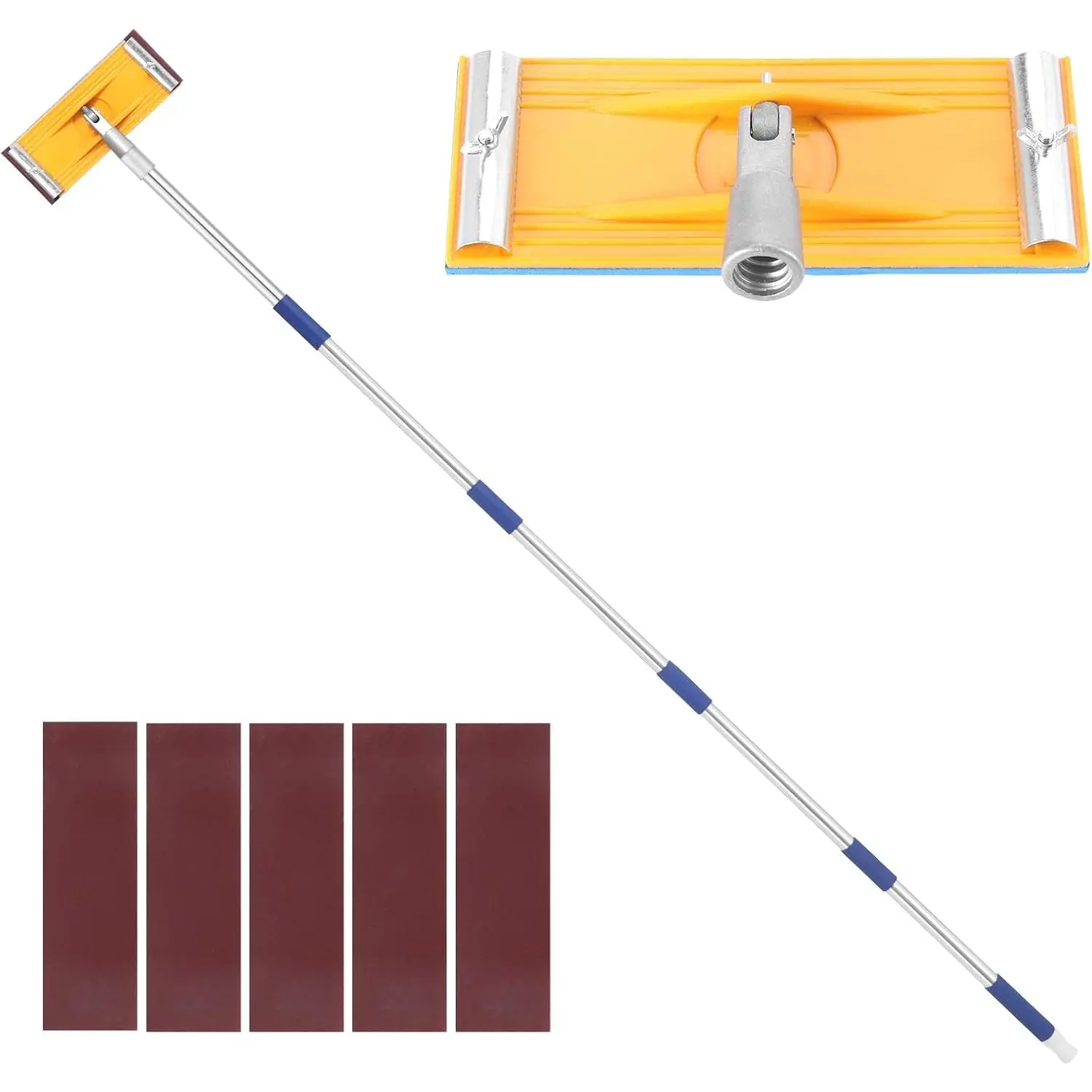 Pole Sander For,Sanding Pole,31-74-inch Manual Hand Sander with Extension Pole.Perfect for Painting, Complete with 5pcs Sanding Sheets (60, 100, 180, 240 ,320Grit)