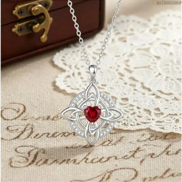 Witches Knot Hecate Dark Goddess Pendant Necklace for Women & Girls, Monthly Birthstone Cubic Zirconia Celtic Tetragrammaton Protection Amulet, Wiccan Pagan Gothic Fashion Jewelry, Ideal Christmas Gift for Mom season witchy men's eye geometric love one