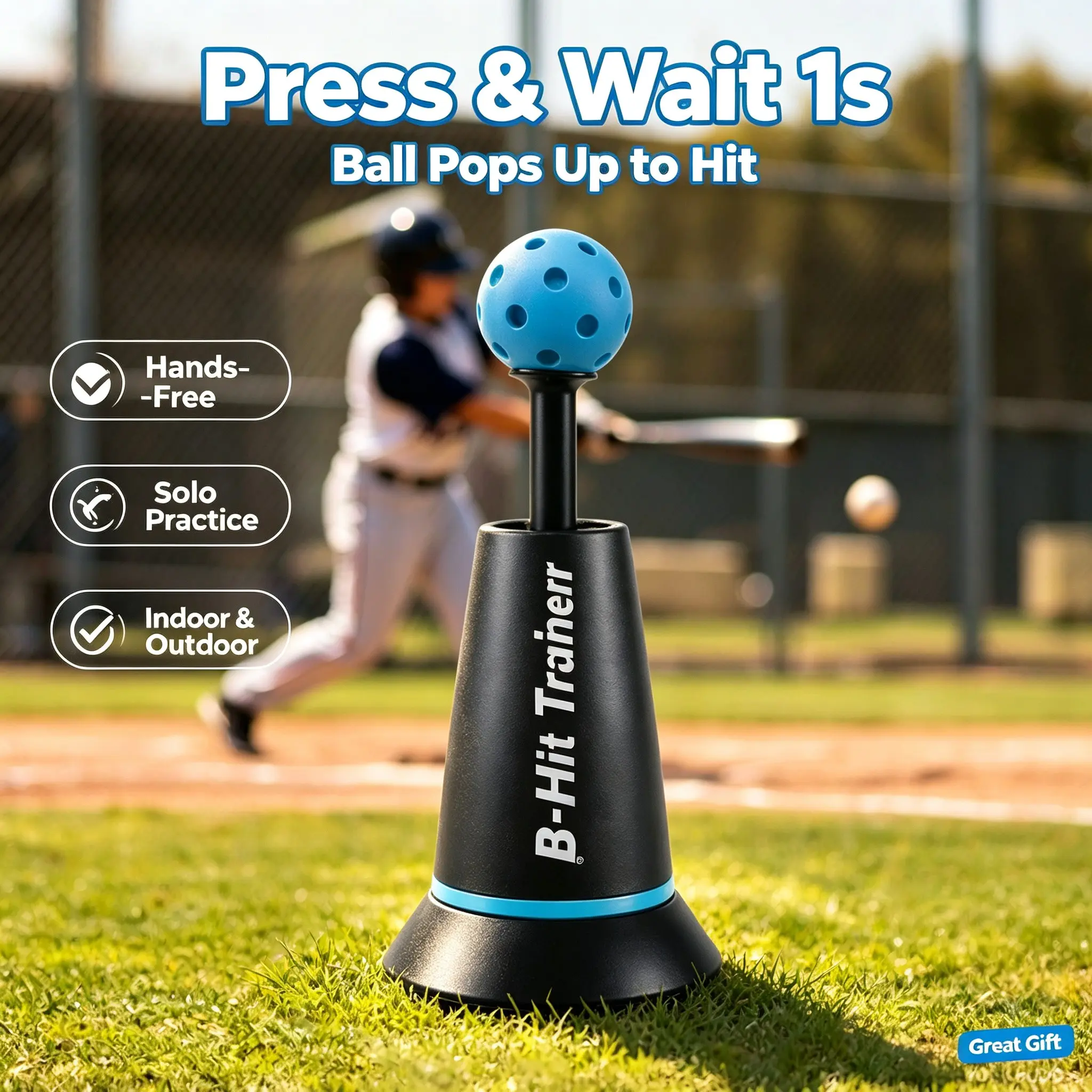 Portable new baseball trainer for teens, hands-free automatic pitching machine, press-activated launcher, suitable for solo or parent-child practice indoors and outdoors, self-training baseball equipment.