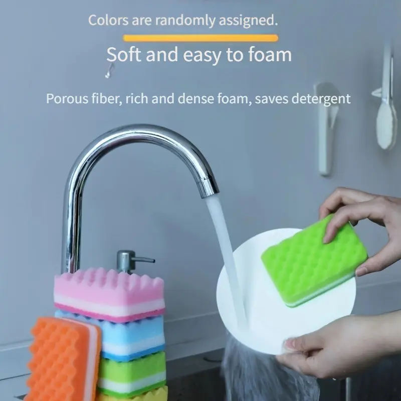 Rainbow Sponge, High-Density PU Cleaning Sponge, Dual-Sided Degreaser, Dishwasher Safe, Bathroom, Car Interior, Random Color