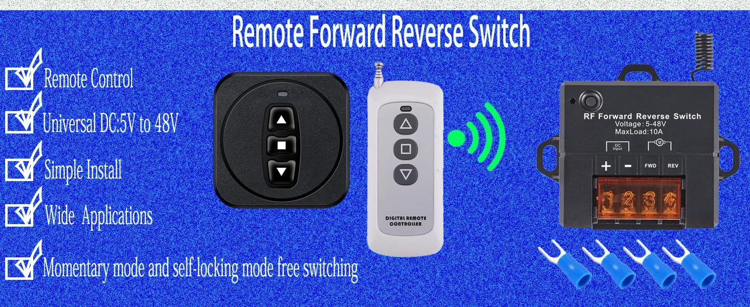 Winch Remote for Truck/ATV/SUV - 168ft Reverse Switch, 5V-48V/10A DC, Compatible with Actuators & Motors (Self-Locking/Momentary Modes)