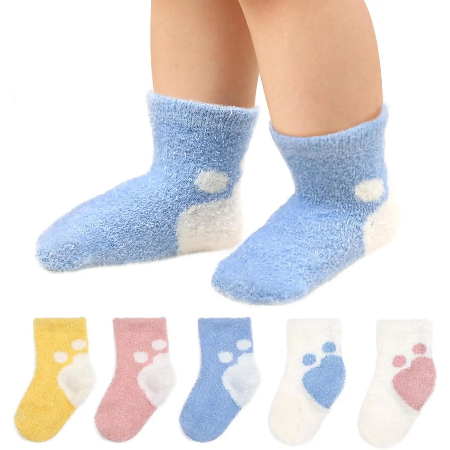 5Packs Coral Fleece Baby Socks Winter Cozy Fluffy Soft Warm Thermal Plush Socks Infant Boys Girls Kids