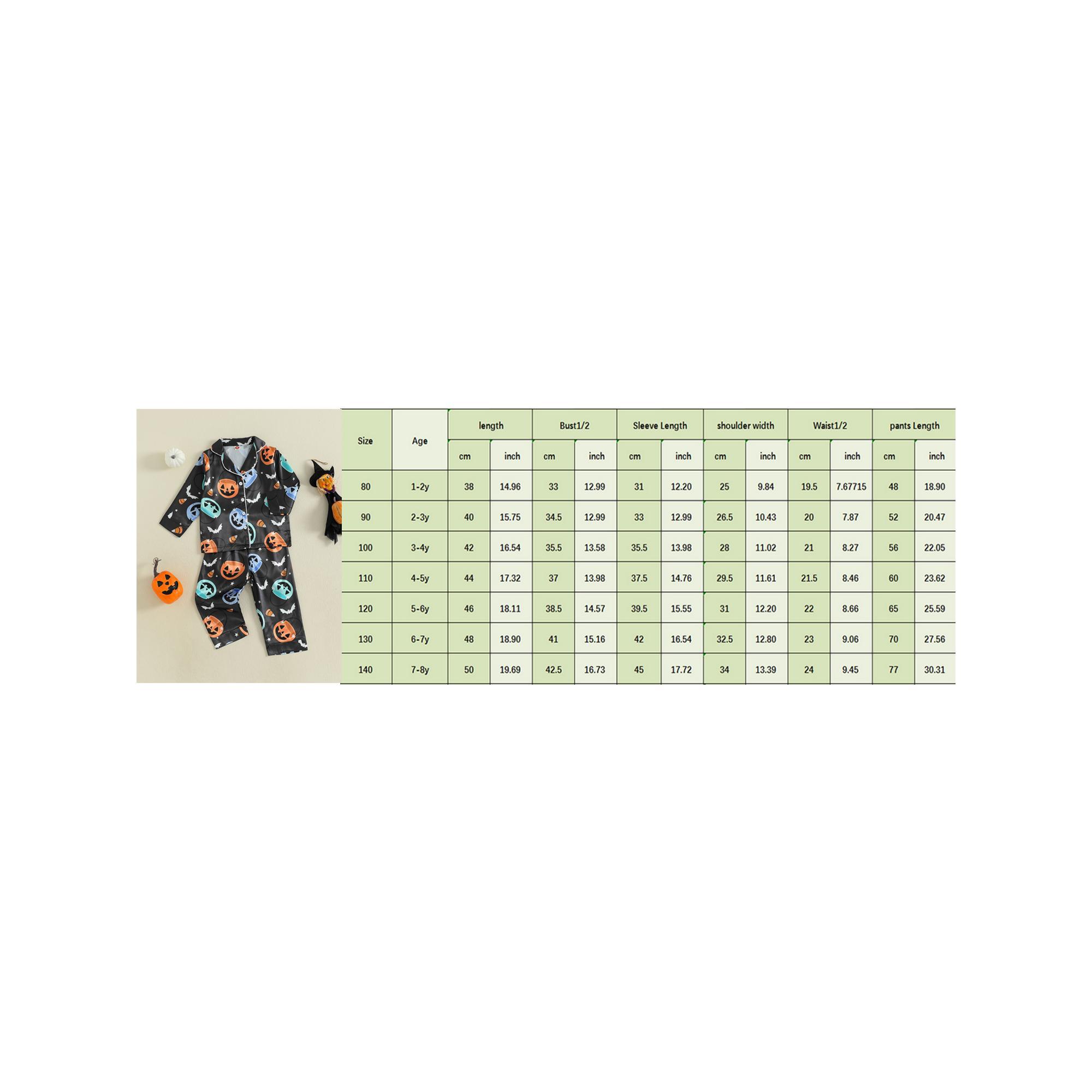 Kids Toddler Boys Girls Halloween Satin Pajamas Set Pumpkin Print Button Up Shirt Elastic Pants Silk Pajama Sets Sleepwear