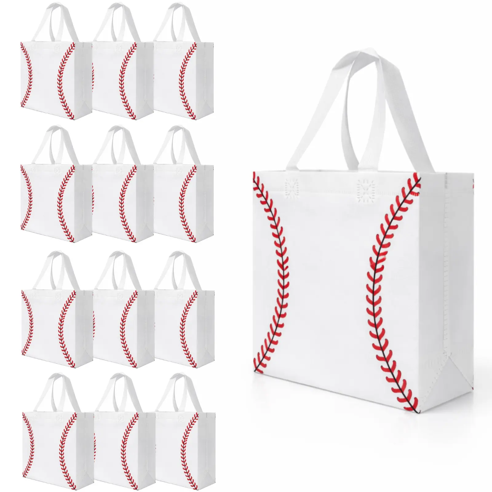 12 PCS Baseball Gift Bags with Handles, Reusable Non Woven Softball Goodie bag, Durable Portable Sports Themed Favor Bags for Kids Birthday, Baseball Game Day & Team Celebration Party Decor Supplies, Goody Bags