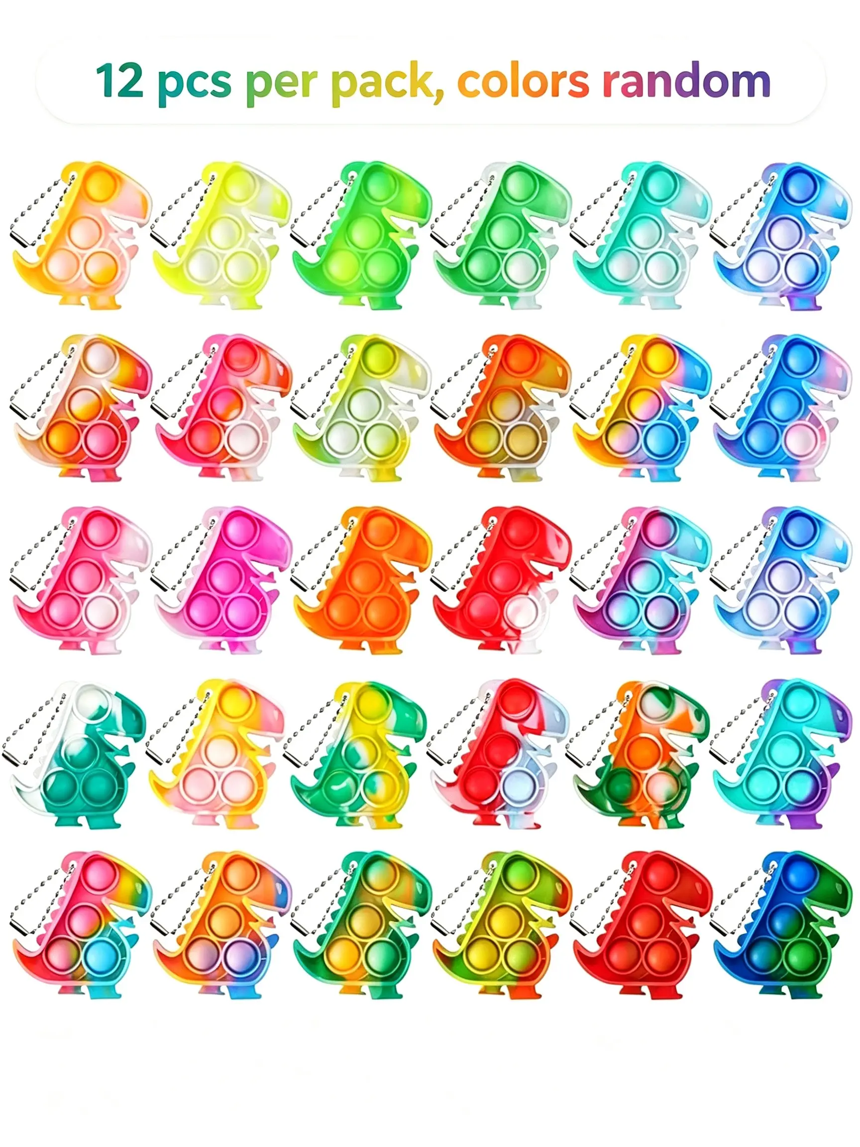 12 Pack Dinosaur Pop Fidget Keychains, Bulk Mini Pop It Fidget Toys, Dino Kids Party Favors, Birthday Gift Trinkets & Decorations for Boys Girls, Fidget Keyring