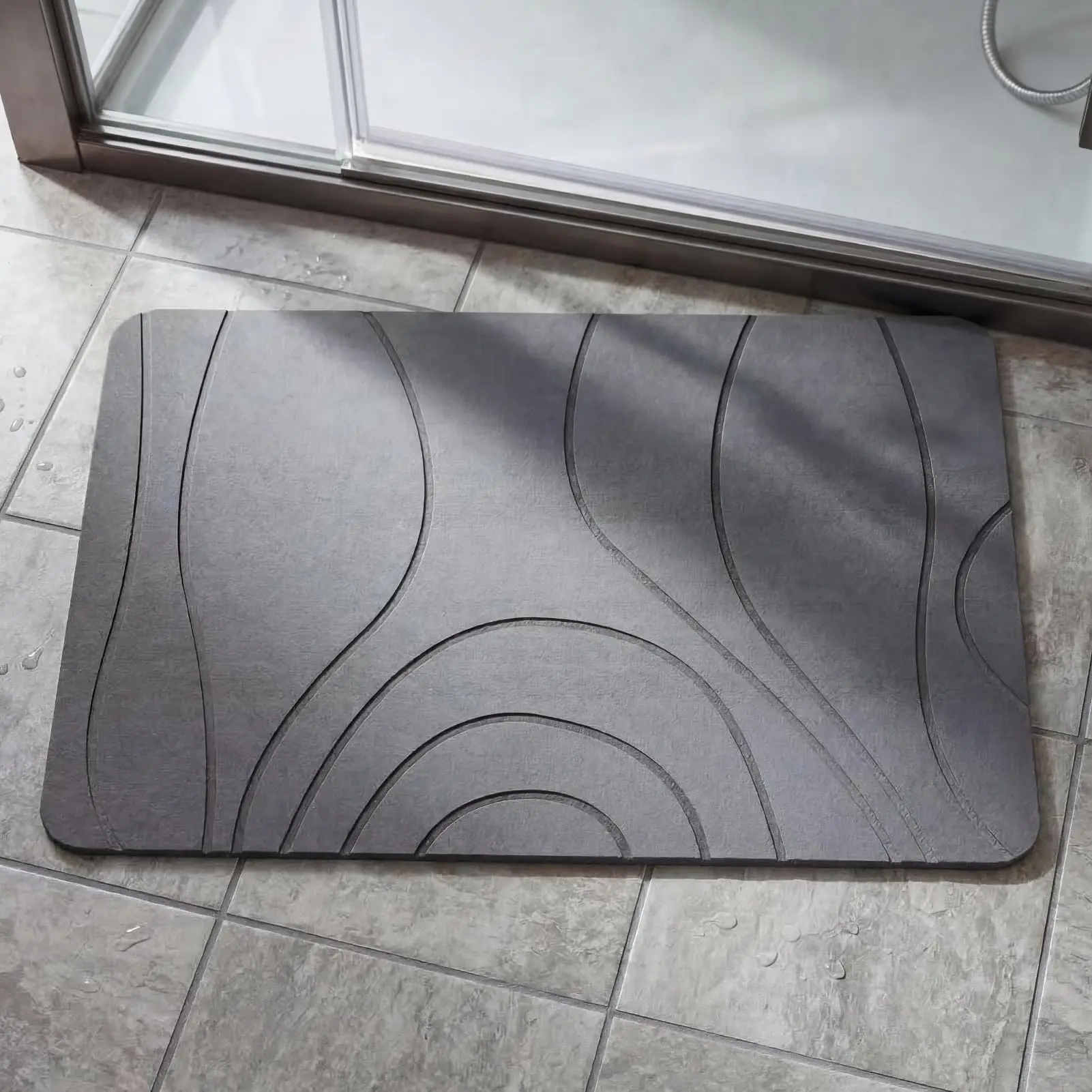 GAOMON Diatomaceous Earth Bath Mat, Quick-Dry Non-Slip Stone Surface, Highly Absorbent Hard Floor Rug with Abstract Wave Design, Spa Bathroom Bathtub Accessories, 39x60cm (Illusion/Ripple Colors)