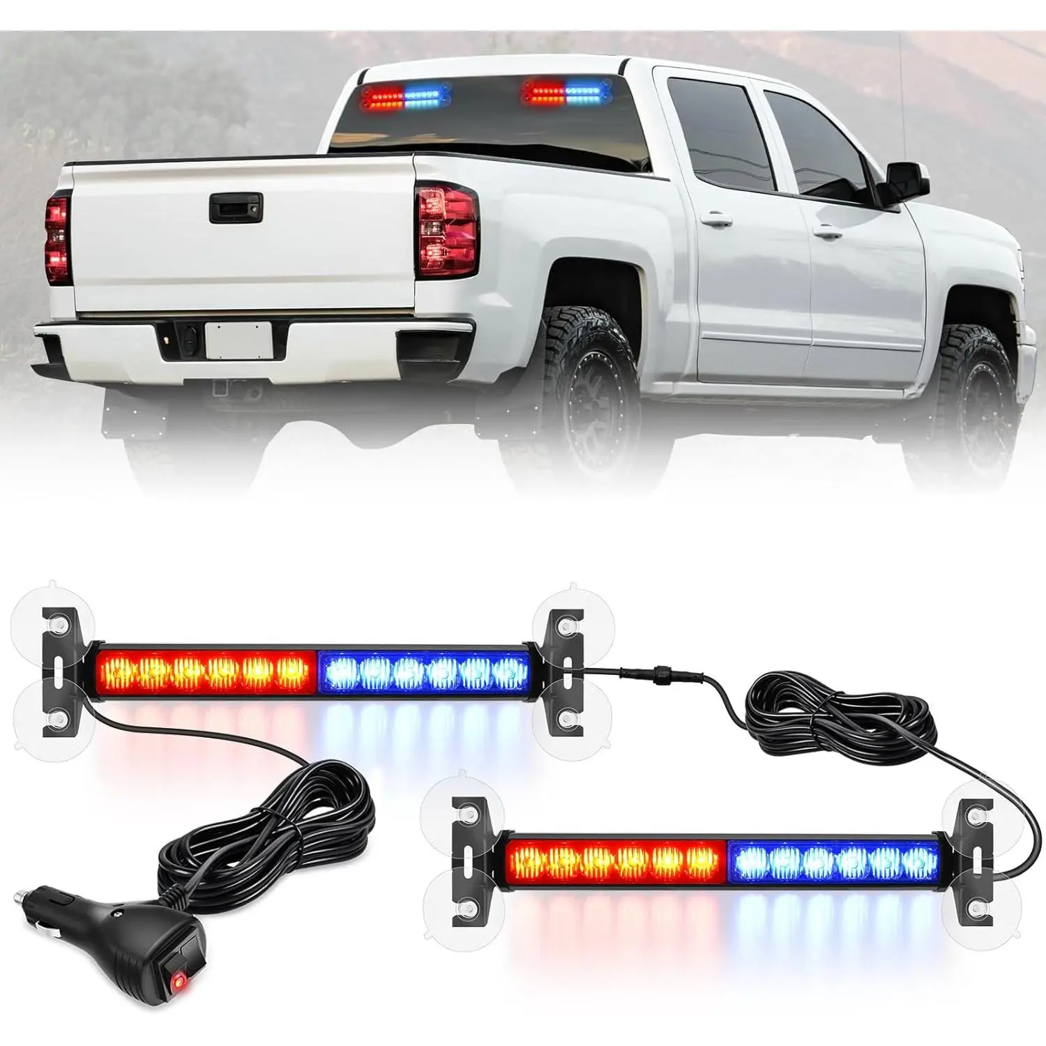 Nilight 24LED  Strobe Traffic Advisor Light Bar 2 in 1 Red Blue Dash Warning Safety Flashing Lights Front/Rear Windshield Construction Lights for Trucks Cars road Vehicles