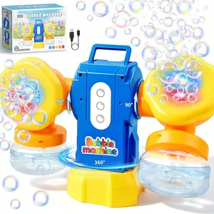 Dual-Engine Bubble Machine with LED Lights & Automatic 360° Rotation & 90° Adjustable, Type-C Rechargeable Bubble Blower Maker for Kids Birthday Parties Weddings Outdoor Activities