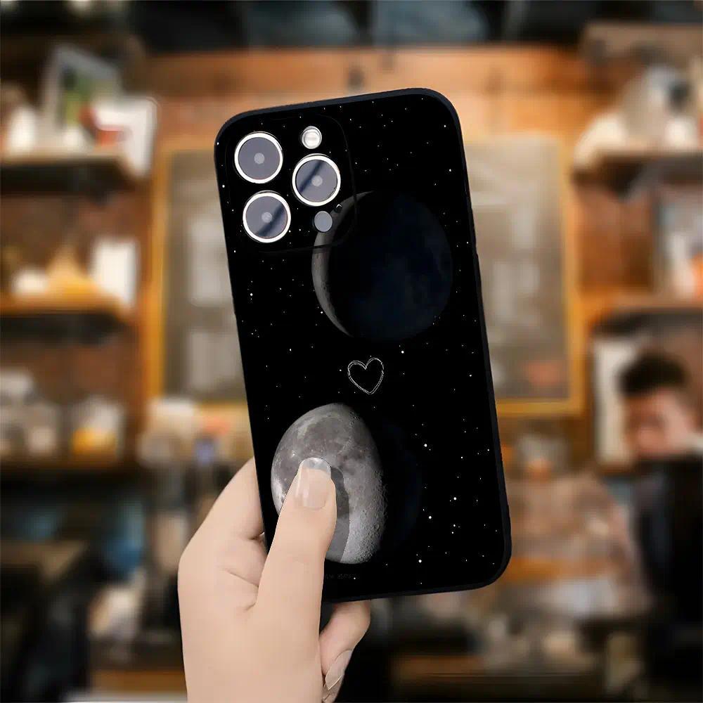 Compatible with iPhone 16 15 Pro Max Plus 14 13 12 11 X XR Moon Heart Starry Night Aesthetic  Pattern Rugged Durable shockproof Anti-Scratch soft Silicone case