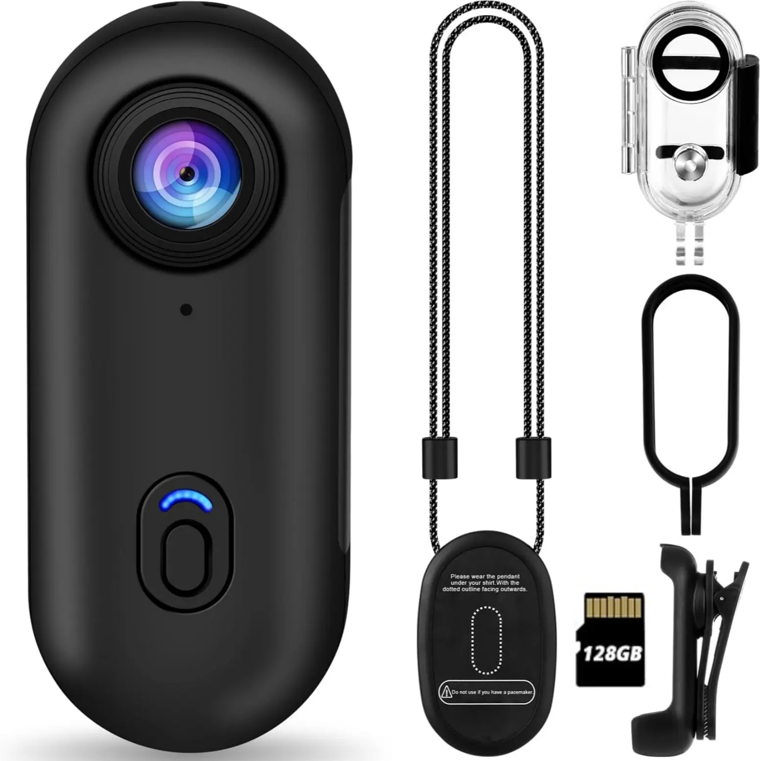128GB FHD 1080P Compact Mini Body Camera, Wearable Action Body Cam, Portable Thumb Size Hands Free Recording Body Worn Camera for Pet Walking, Work, Travel