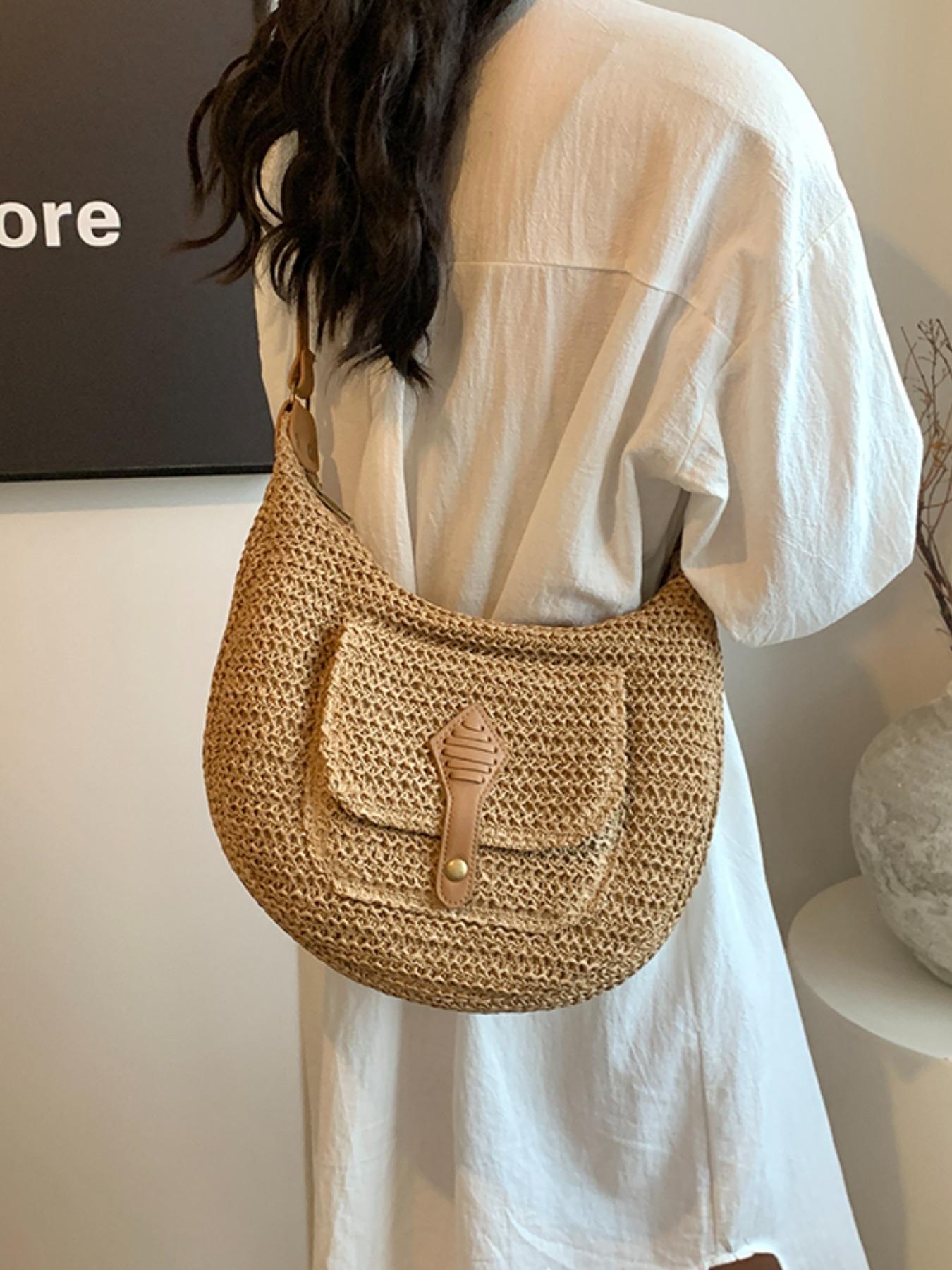 Women's Fashionable Straw Bag, Large Capacity Shoulder Bag for Daily Used, Casual Trendy Versatile High-quality Daily Commuting Bag, Girl Fashionable Shopping Bag, Elegant Commuter Bag