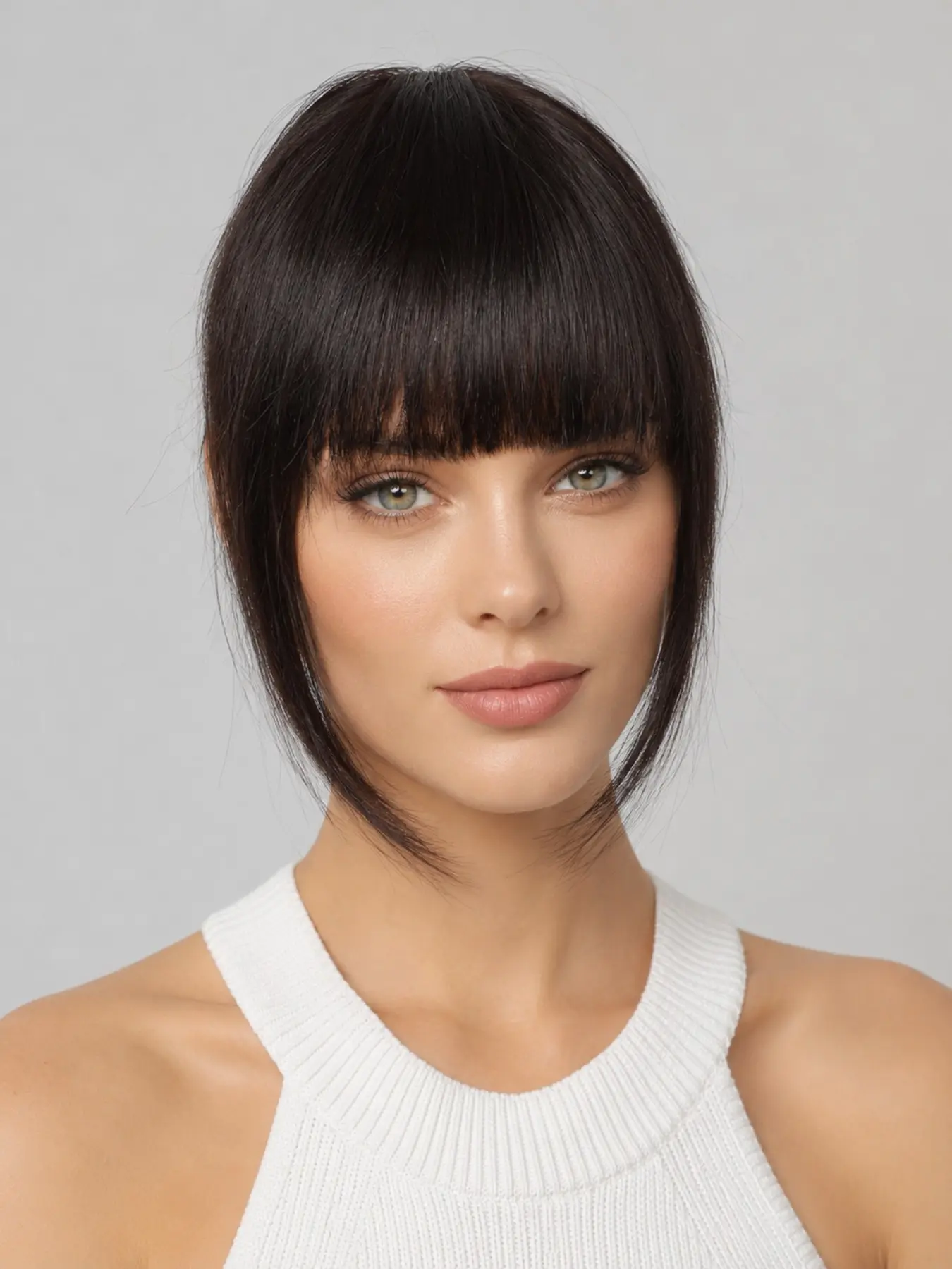 Natural Black Clip-in Bangs for Women,  Human Hair French Fringe Bangs with Temples, Invisible Lightweight Face-Framing Hair Extension, Easy Daily Hairstyle Upgrade
