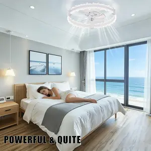 Modern Tree Branch Ceiling Fan with Circular LED Light and Remote –19.69 Inch, Modern Flush Mount Ceiling Fan Light Kit, Dimmable Low Profile Ceiling Fan, for Bedroom Living Room Dining Room, White