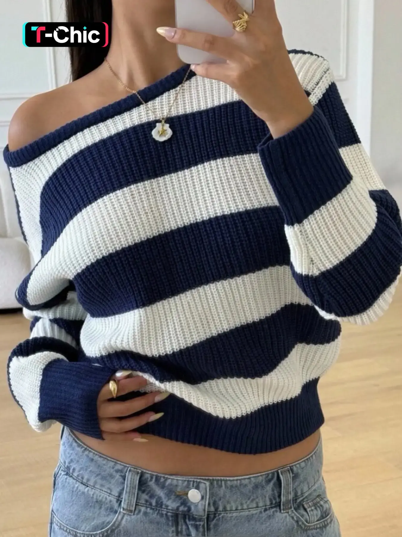Autumn Winter Striped Fashion Knitting Sweater Set, Casual Baggy Loose-Fit Long Sleeve Knitwear Pullover Tops, Moderate Fabric, Fall & Winter Wear