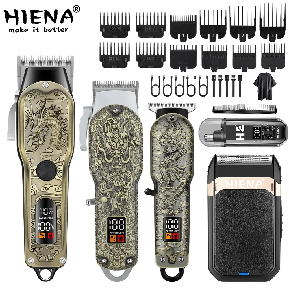 🐉 Professional Rechargeable Cordless Hair Cutting Barber Clipper Set with Vintage Dragon Design｜Complete Kit for Home & Salon Use，Ideal Father‘s Day Gift & Collector‘s Edition Hair Trimmer Set