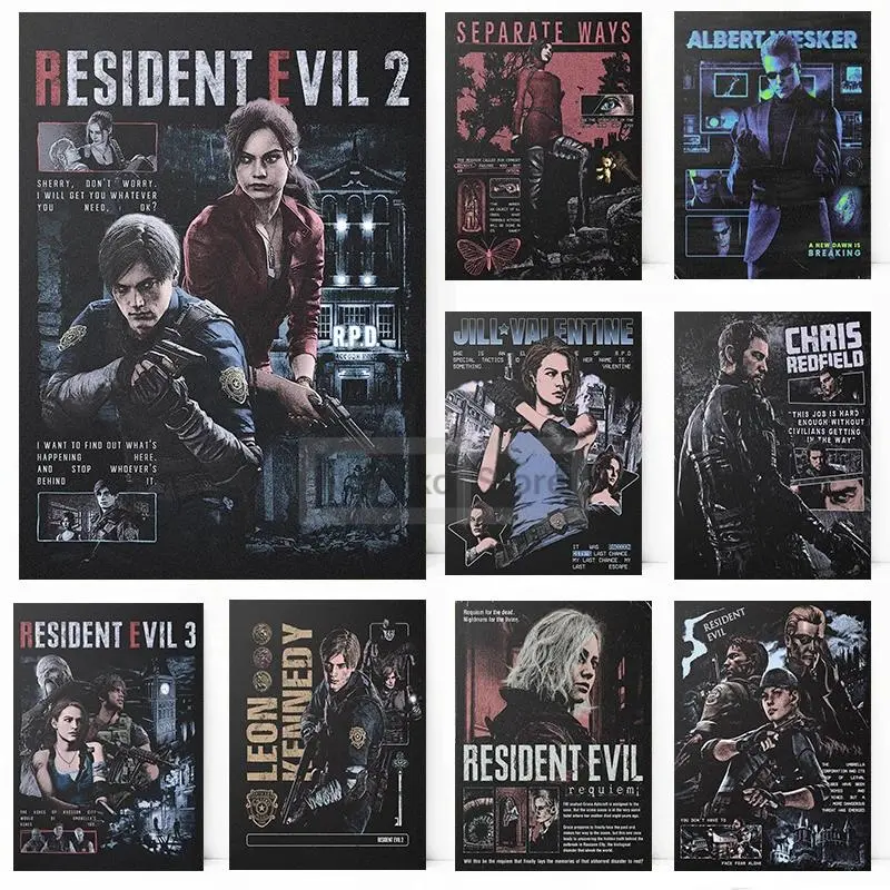 Resident Evil Retro Character Canvas Poster, Classic Horror Game Print, Home Room Wall Art Decor, Room Decoration for Home Supplies