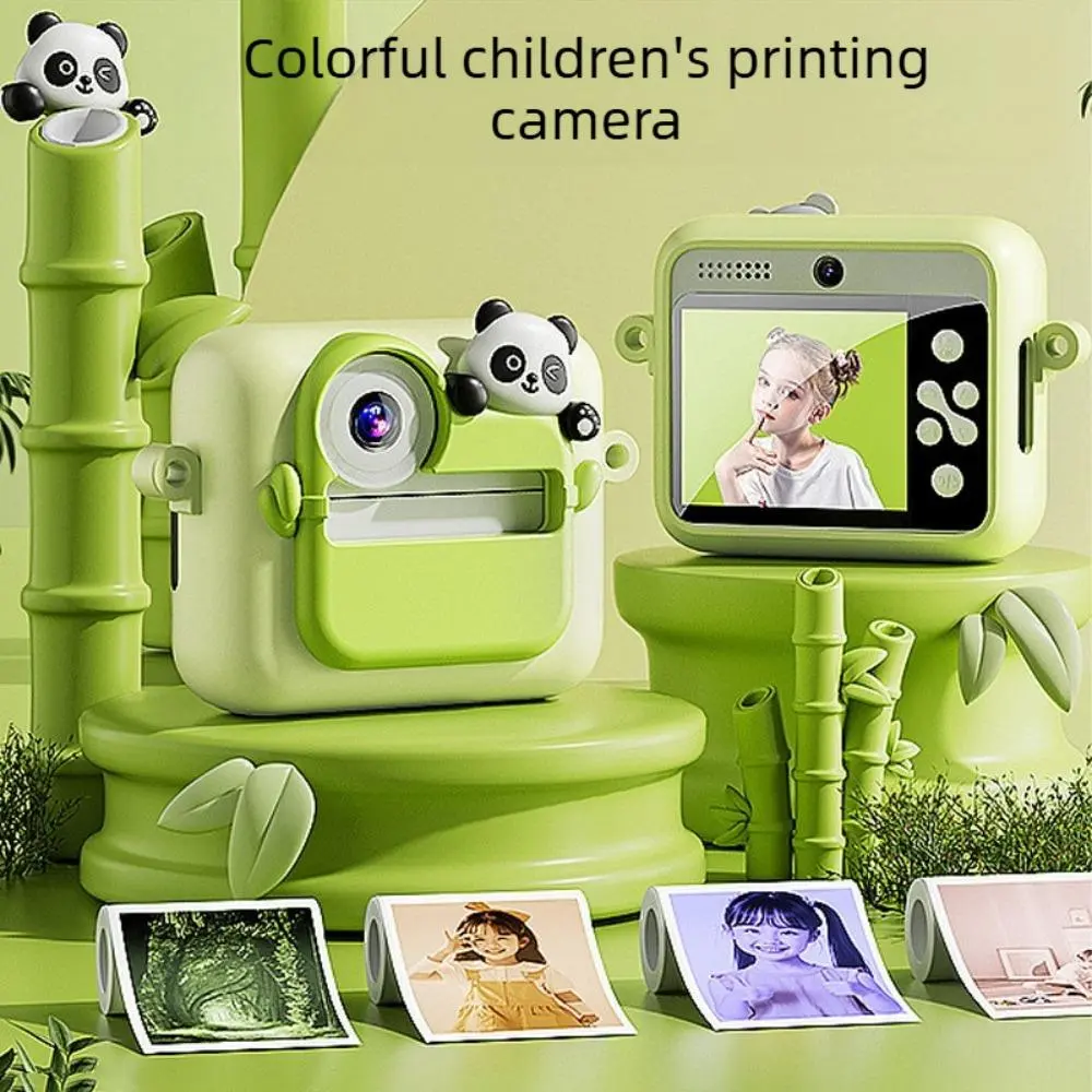 Panda-Shaped Rechargeable Cute Instant Camera Toy for Kids - 2.4" Screen ABS + Silicone Portable Digital High Definition Instant Camera, All-in-1 Color Photo Printing Birthday Gift, Cute Instant Cameras