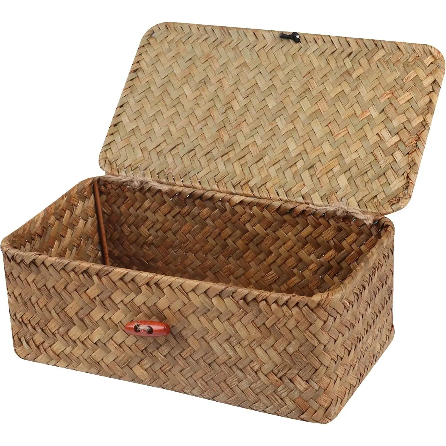 Handwoven Seagrass Wicker Basket with Lid - Rectangular Storage Basket Bins for Shelves, Home Organizer Gift Box (Natural Small)Gift