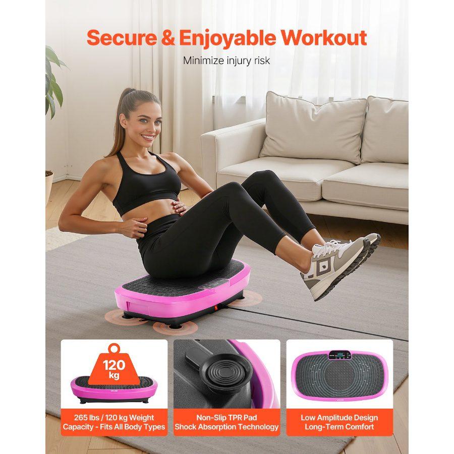 VEVOR Vibration Plate Exercise Machine, Full Body Shaker with Magnetic Acupoints for Lymphatic Drainage and Weight Loss, Home Gym Workout Fitness Equipment with 2 Resistance Bands for Women Men, Pink