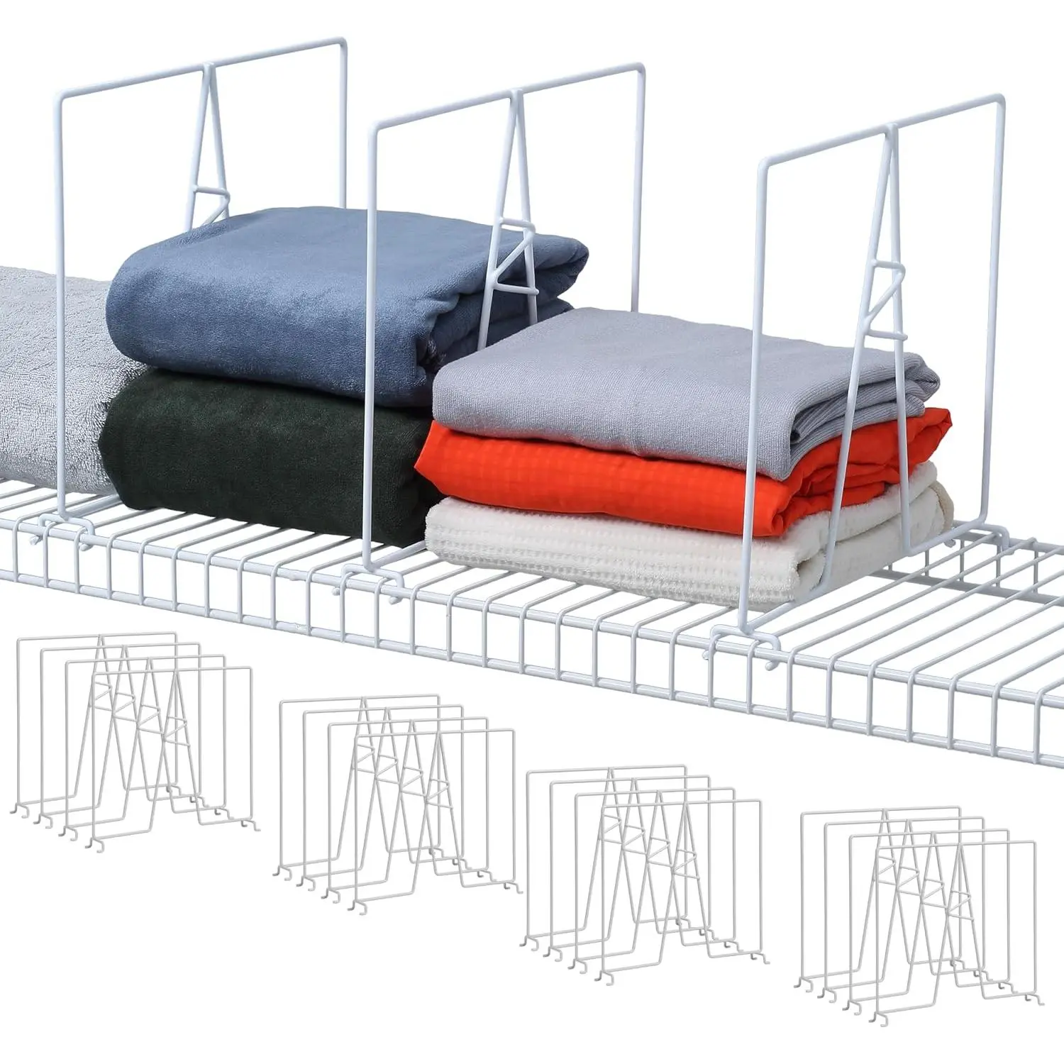 Wire Shelf Dividers - White Closet Organization & Storage Organizer - No Tool Shelf Divider for Wire Shelves - Metal Shelf Accessories – for 12“ Deep Wire Shelves – Tall 12” Height – 8 Pack